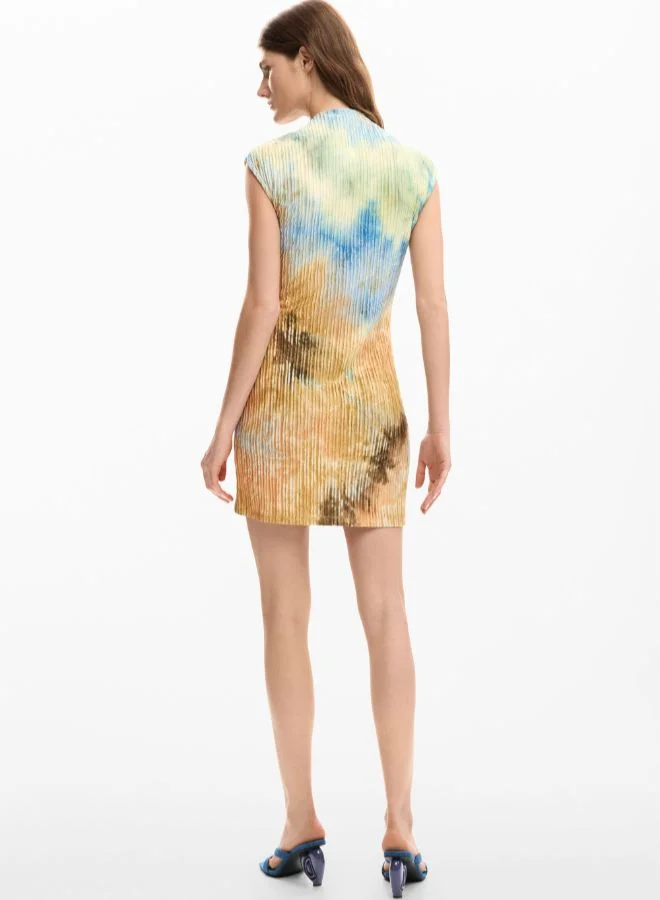 DESIGUAL tie-dye brown and yellow Textured dress for Women | Best Price UAE